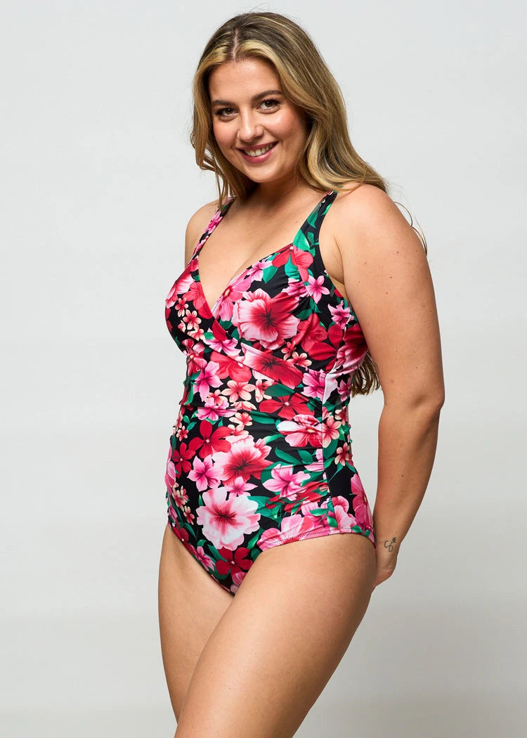 בגד ים שלם מחטב מעטפה פרחים גדולים Levitex-Swimwear