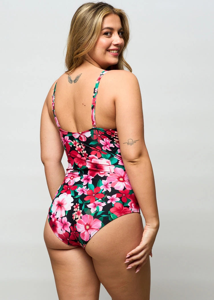 בגד ים שלם מחטב מעטפה פרחים גדולים Levitex-Swimwear