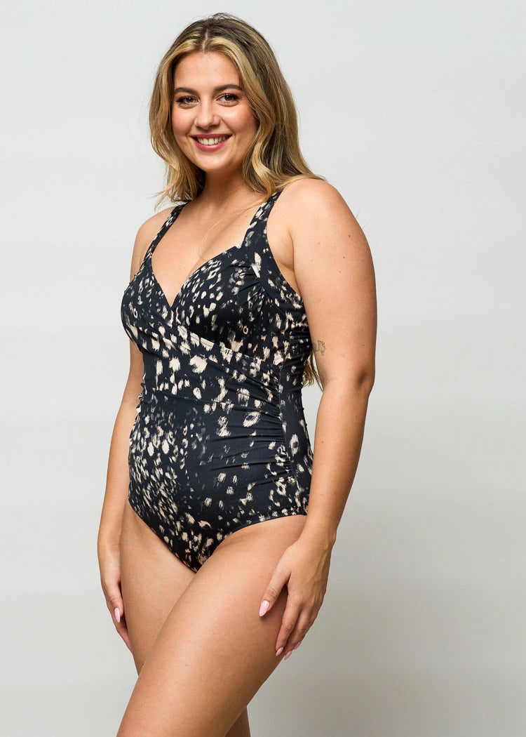 בגד ים שלם מחטב מעטפה מנומר בז'/שחור Levitex-Swimwear