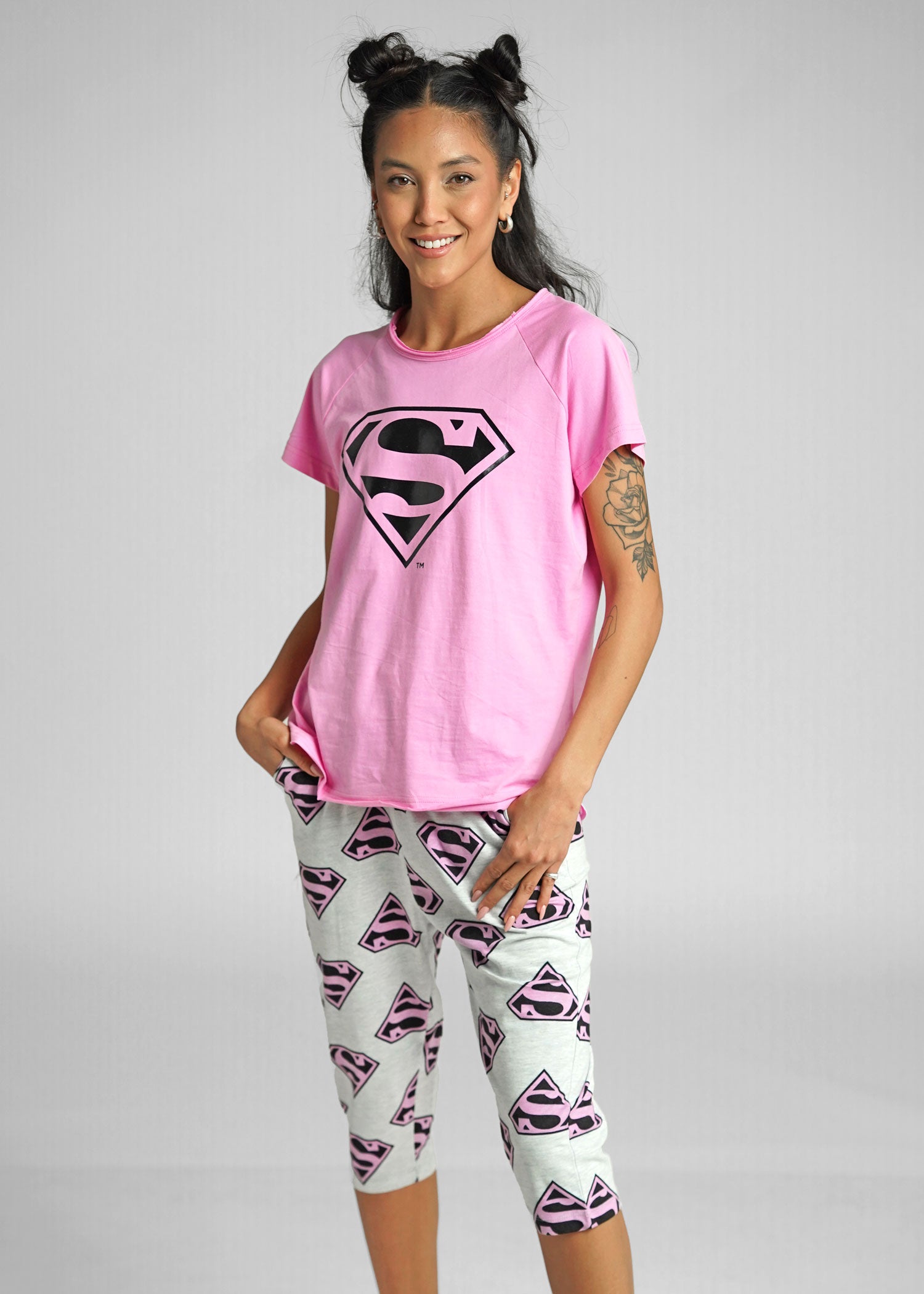 פיג'מה נשים מכנס ארוך סופרמן ורודה