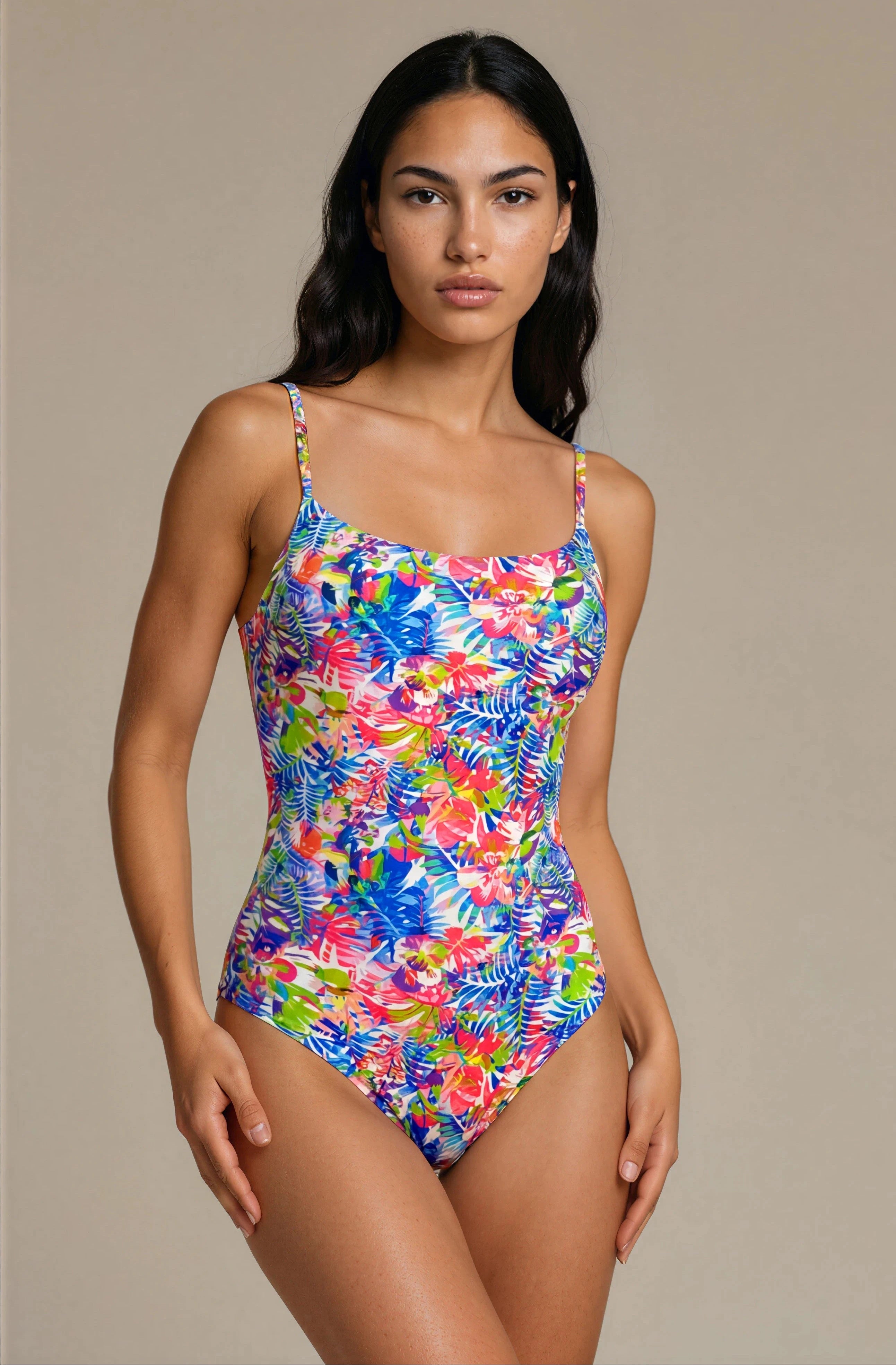 בגד ים שלם גזרת גופיה קלאסית צבעוני