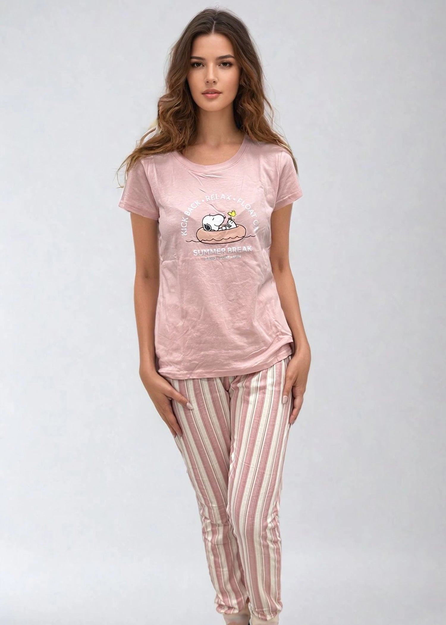 ח. פנאי כותנה שרוול קצר מכנס ארוך light pink - לויטקס Levitex