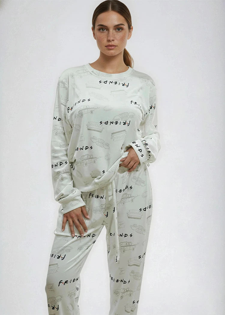 פיג'מה נשים סופטי ניקי  FRIENDS שמנת