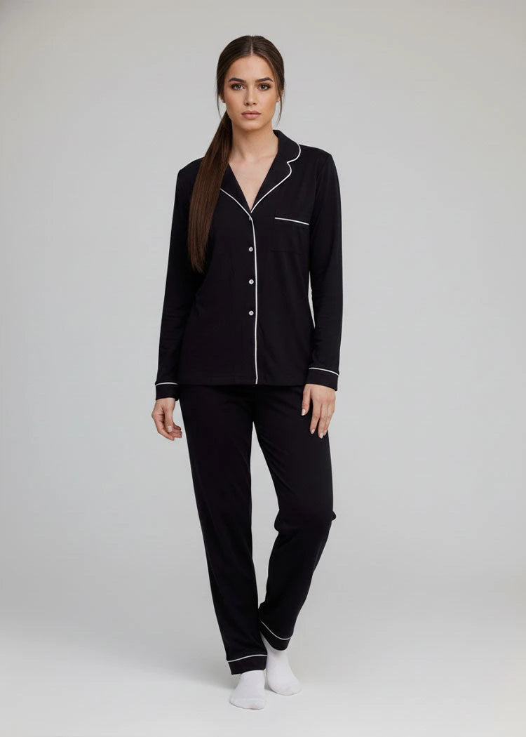מארז סט פיג’מה מכופתר שחור