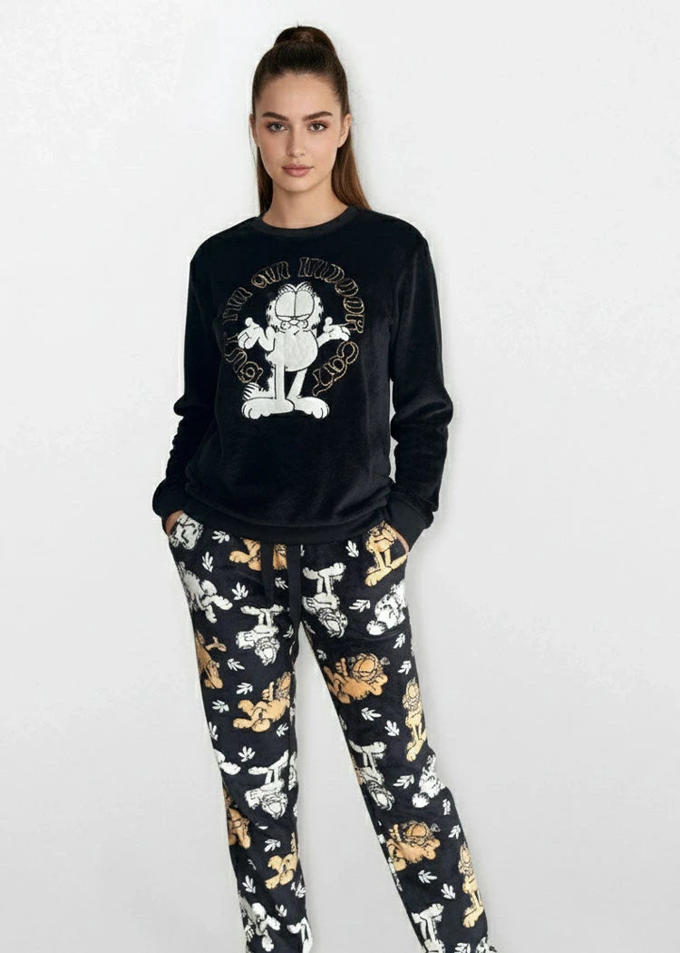 פיג'מה נשים פלנל פליז ניקי GARFIELD שחור