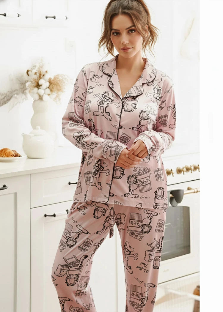 פיג'מה נשים סופטי כפתורים GARFIELD ורוד