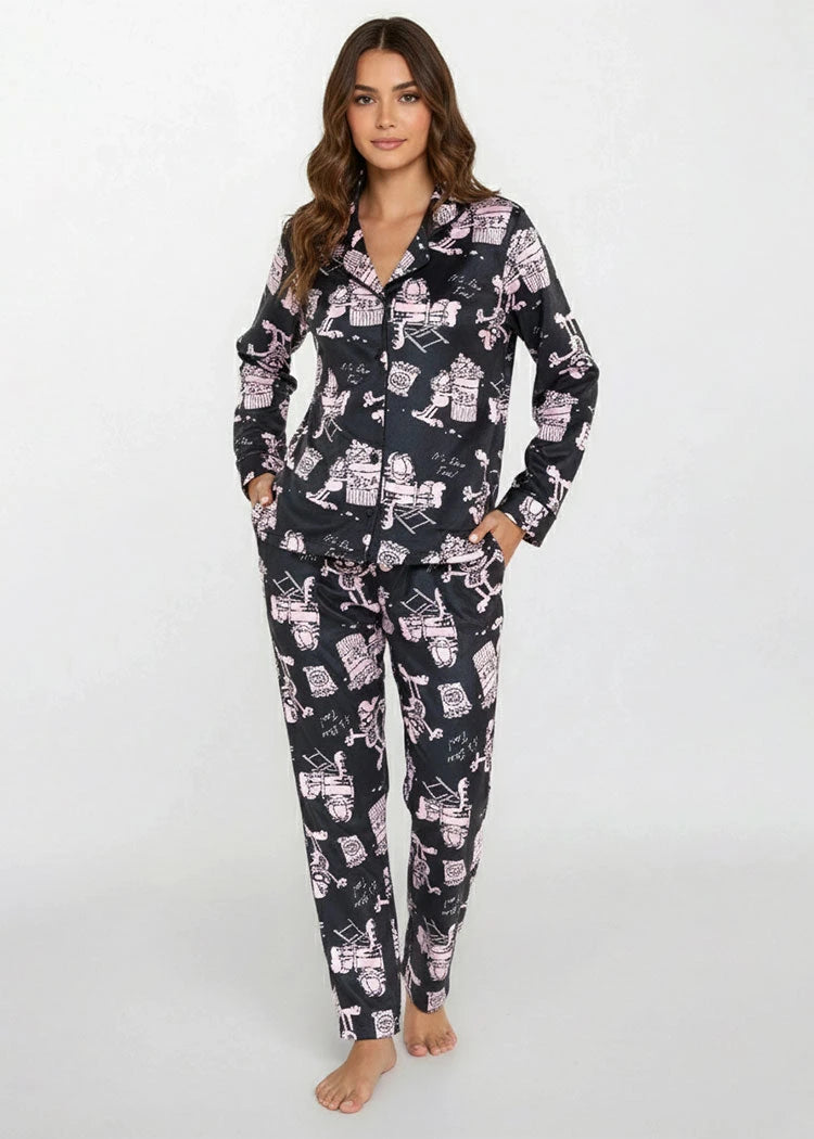 פיג'מה נשים סופטי כפתורים GARFIELD שחור