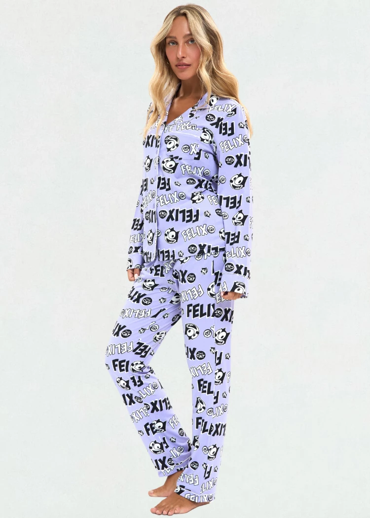 פיג'מה נשים יאמי כפתורים FELIX  סגול אופק חול ים