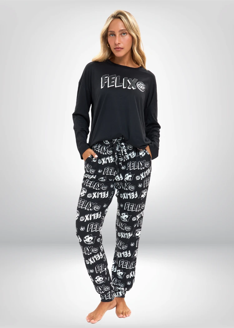 פיג'מה נשים יאמי ניקי  FELIX שחור אופק חול ים