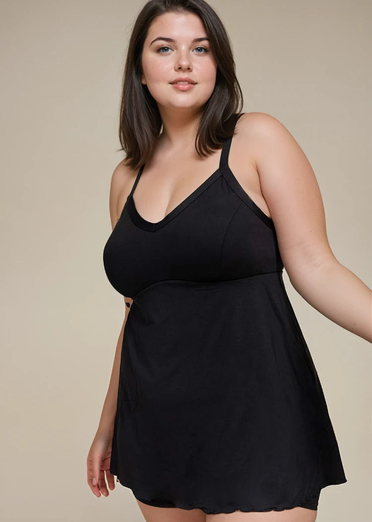 בגד ים שמלה מחטב שחור עם מכנסון