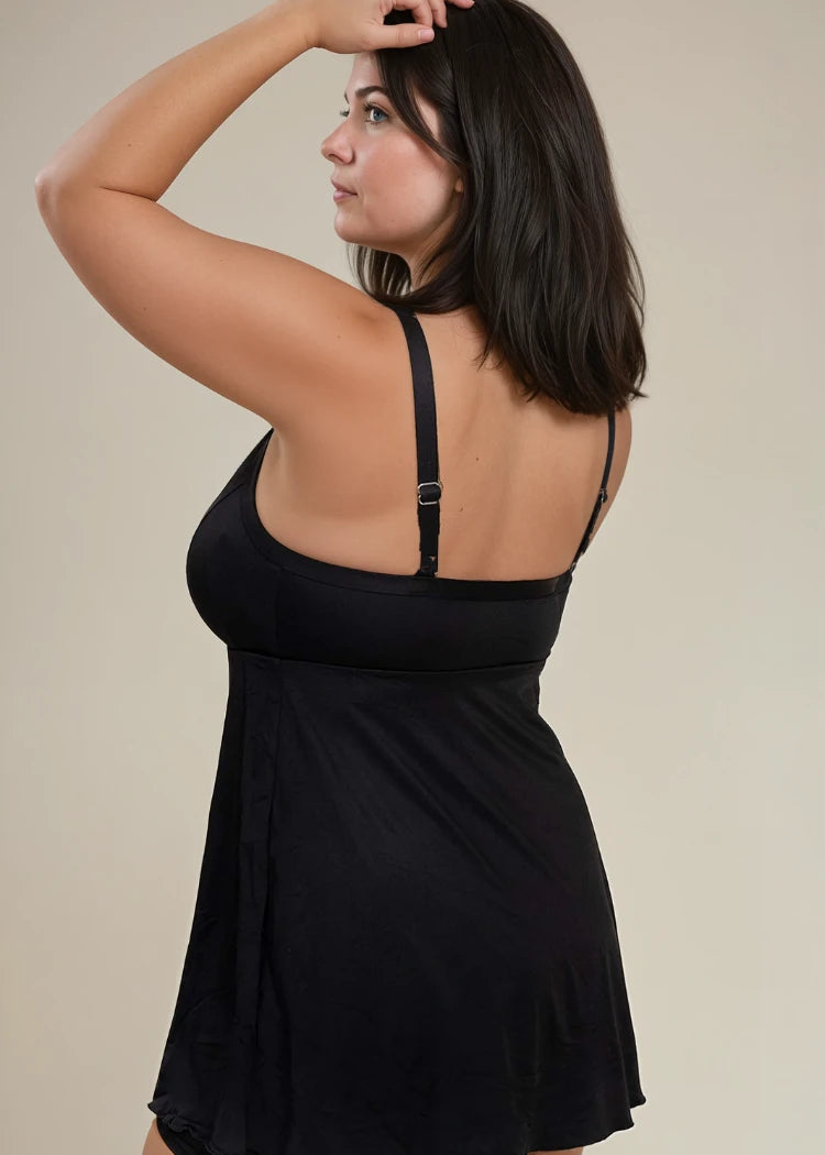 בגד ים שמלה מחטב שחור עם מכנסון